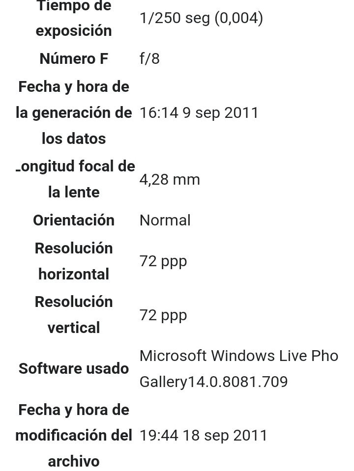 muestra de metadatos de una imagen
